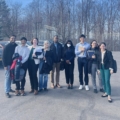 group of students outside in winter