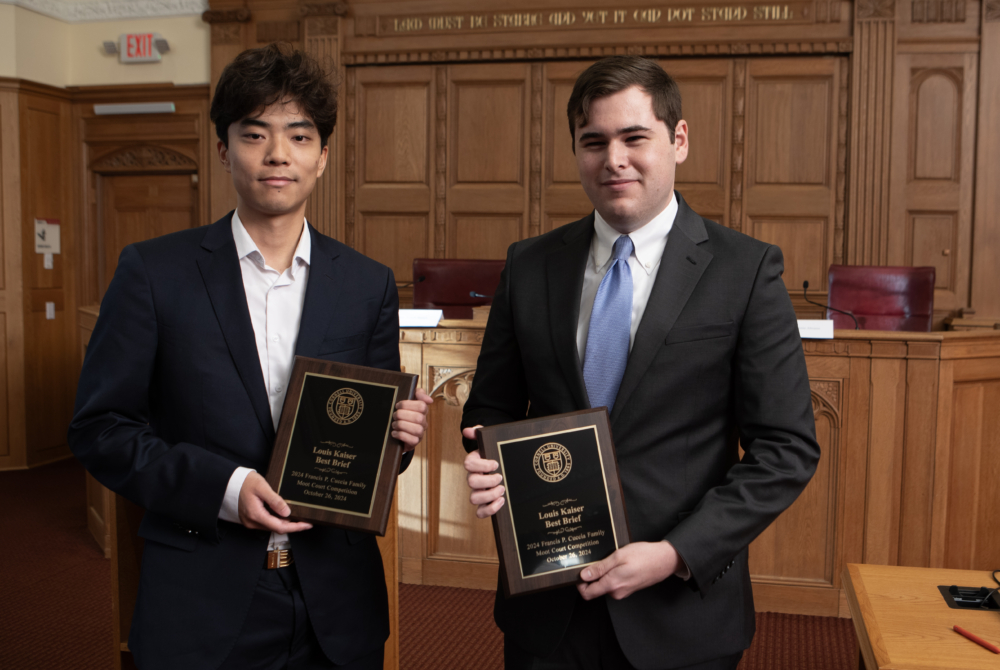 winners of the Louis Kaiser Best Brief Competition this year were James Gordy '25 (right) and Tedrick Au '25 (left)