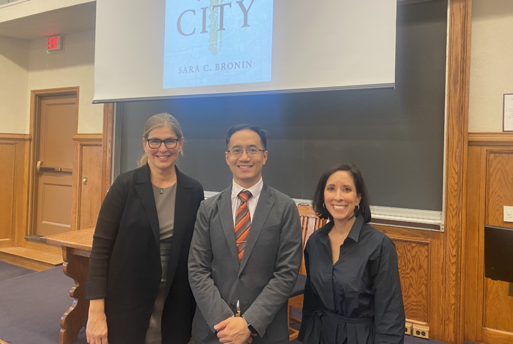 Sara Bronin posing for a photo at her book celebration with the two guest speakers