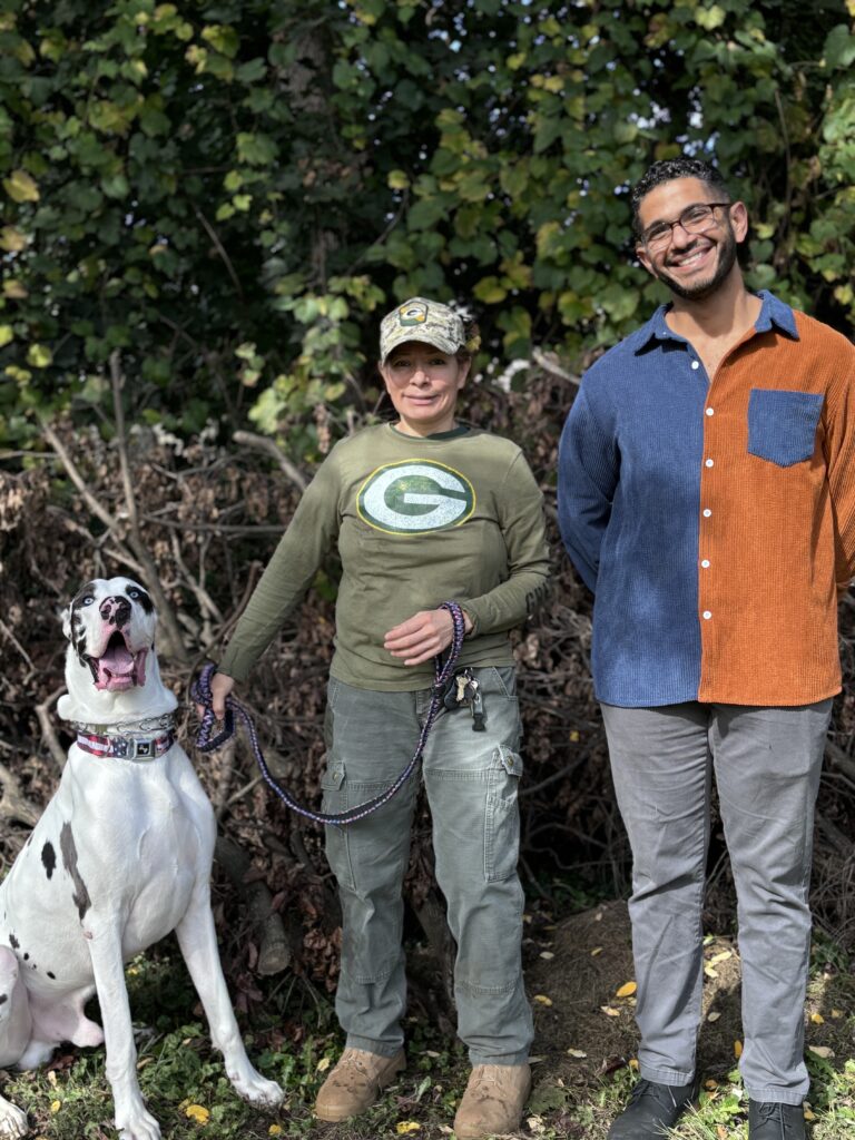 student, client, and a Great Dane